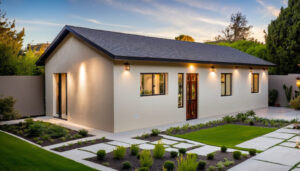 Malý pasivní domek 2+1 o rozloze 74 m² s moderním designem, dvěma ložnicemi a energeticky úsporným provozem.